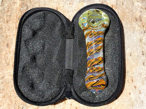 Thick Glass 3.5" Handmade Fumed Glass Spoon Hand Pipe Zipper Padded Case