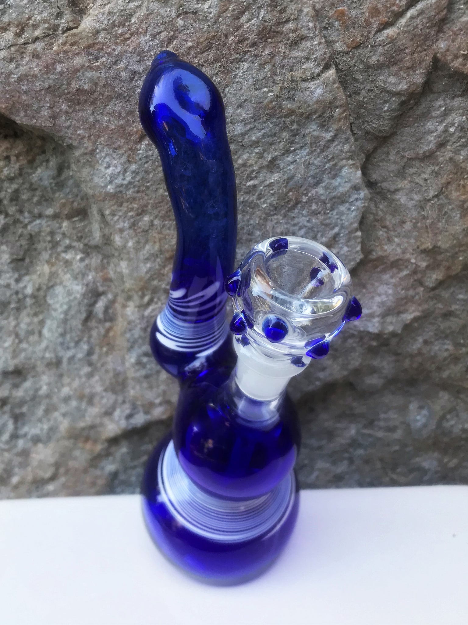 New! Handmade 6 Bubbler/Pipe Blue Glass with 14mm Male Bowl - Why Not