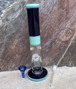 14" Straight Neck Thick Glass Water Bong includes 14mm Male Funnel Bowl - Peace & Serenity
