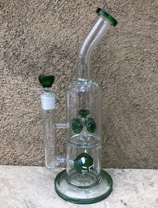 12.5" Collectible Thick Glass Rig - Cat Face 5 Shower Percs w/18mm Bowl - Money