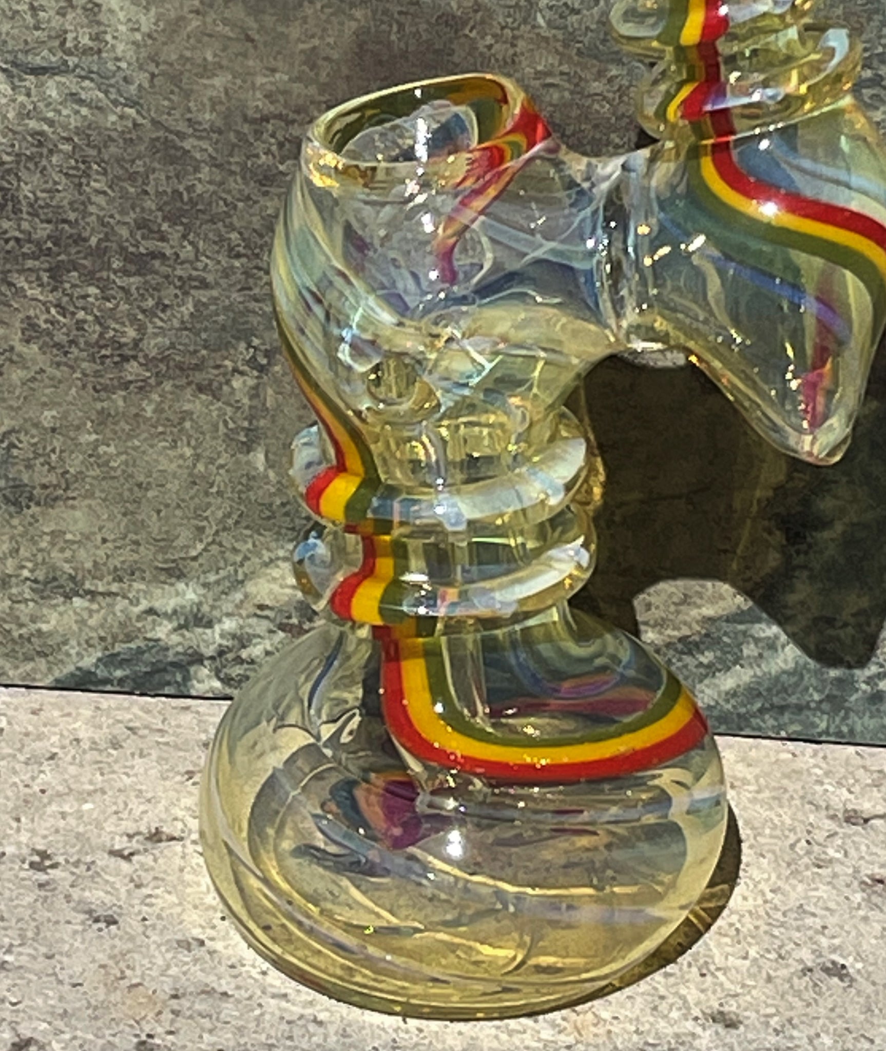 Beautiful Fumed Thick Glass 8.5 Bubbler with Rasta Colors Design