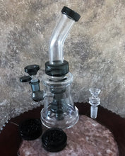 9" Thick Glass Shower Perc/Water Rig Bong Pipe w/2 - 14mm Male Slide Bowls Grinder - Black Smoke