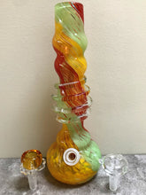 Thick 12” Soft Glass Bong with Claw Herb Bowl Slider - Multi Yellow Swirl