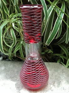 8.5" Glass Beaker Bong w/Ice Catcher, Dome Perc & Slide Stem w/Bowl - Cherry Red