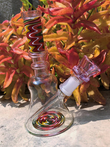 6" Best Thick Glass Water Rig w/14mm Female Bowl - Red Swirl