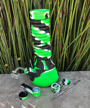 10" Thick Silicone Detachable Bong with Quartz Banger, Dab Tool & Silicone Hand Pipe - Black, Lime & White