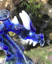 7" Collectible American Glass Dab Rig w/Shower Perc & Quartz Banger - Blue Dragon