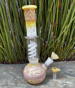 Best 11.5" Thick Glass Bong w/Ice Catcher & 2 - 14mm Male Thick Glass Bowls - Amaretto Gold