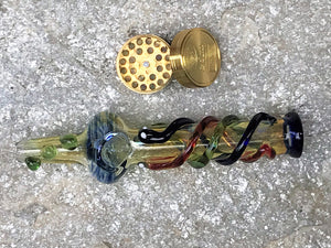 7” Best Steam Roller Hand/Spoon Pipe, Handmade in Heavy Glass with Pipe Bowl & 3-Part Grinder - Colors & Size Can Vary