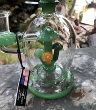 8" Thick Glass Rig w/4 Different Colors of Mushroom Design(Inside) + 2 - 14mm Bowls