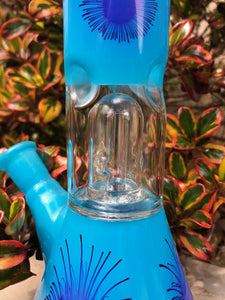 8" Glass Beaker Dome Perc. Water Bong including Ice Catcher and Slide in Stem Bowl - Blue Centipede