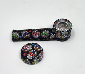 3.5" Silicone Hand Spoon Pipe w/Glass Bowl & Cap -Mardi Gras Skull Design
