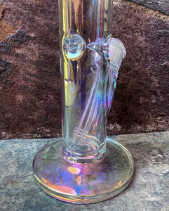 Iridescent & Thick Shimmering Glass 14" Straight Bong 14mm Funnel Large Bowl