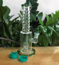 8" Straight Thick Glass Rig w/Shower Perc, Double Wall, Quartz Banger & Silicon Container - Garden Snake