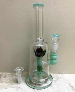 11" Collectible Water Rig with Glass Flower Inside & 2 - 18mm Bowls - Jade Markings