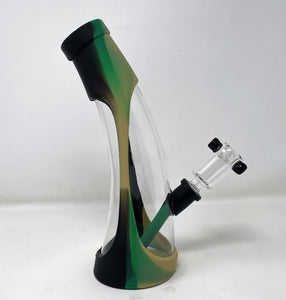Classic 9" Silicone & Glass Horn Water Bong includes 14mm Male Glass Bowl - Camo