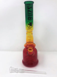The Best 10" Zong Glass Bong w/Slide Stem & Attached Bowl - Rasta Flavors