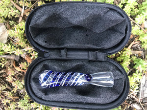 One Hitter Pipe glass hand pipe cigarette w/Zipper Padded Pouch-Blue - Volo Smoke and Vape