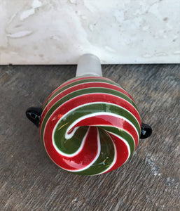 14mm Male Glass Bowl with 2 Notches - Green, Red, White Swirl
