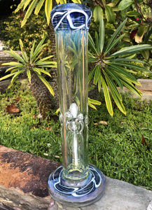 12" Classic Thick Fumed Glass, Straight Bong with Ice Catcher & 2 - 14mm Male Slide Bowls - White Swirls on Blue