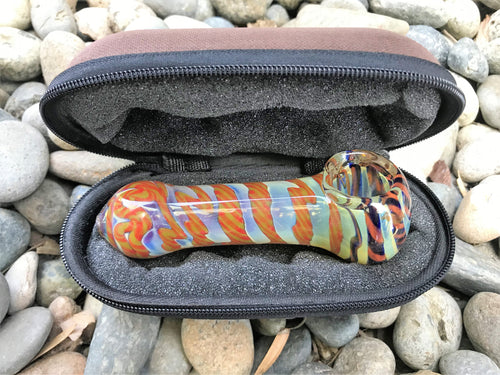 3.5' Thick Fumed Glass Best Spoon Handmade Hand Pipe includes Zipper Padded Case