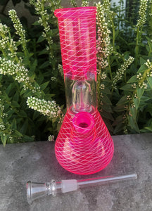 Hot Pink 8" Beaker Bong Dome Perc Ice Catchers, Glass Stem with Bowl