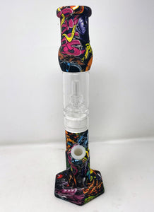 13" Silicone & Glass Water Pipe/Bong with Shower & Dome Perc - Graphic Design