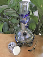 Shimmering! 9" Quality Soft Glass Water Bong Slide in Stem w/Bowl & 4 Part Grinder - Mystery Tour