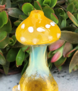 Collectible 4.5" Fumed Glass Handmade Mushroom Hand Pipe - Mello Yello