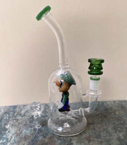 Collectible Thick Glass 9" Rig Luigi character Shower Perc 2 -14mm Slide Bowls