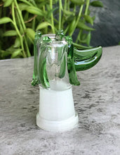 Thick Glass 14mm Female Slide Bowl with Green Horn Handle