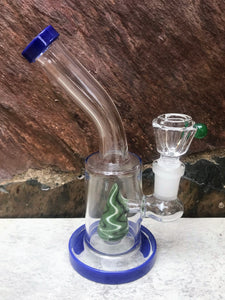 6" Thick Glass Water Rig Colored Shower Perc. 14mm Male Glass Bowl - Pacific Blue