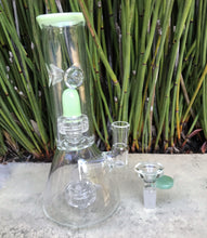 8" Thick Glass Beaker Double Shower Perc & Dome Perc Rig 14mm Bowl - Key Lime