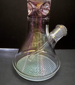 Beautiful Shimmering Thick Glass13" Beaker Bong w/Pink Accent &Diamond Pink Bowl
