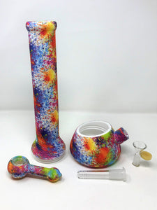 Multi Color Splatter Design Silicone Detachable 13"Beaker Bong Hand Pipe Bowl