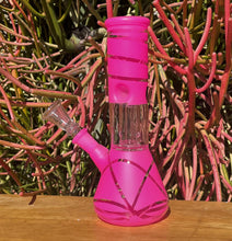 Pretty Pink Design 8" Beaker Bong Dome Perc Glass Slide in Stem w/Bowl