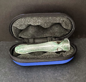 4" Glow-in-the-Dark Chillum - Thick Glass One Hitter with Royal Blue Padded Zipper Pouch