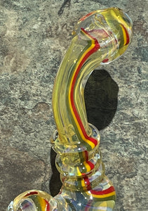 Beautiful Fumed Thick Glass 8.5" Bubbler with Rasta Colors Design