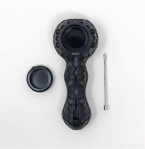 4" Unbreakable Silicone Hand/Spoon Pipe Honeycomb w/Cleaner Cover - Jet Black