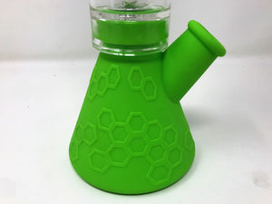 Green Silicone & Glass Beaker Bong Shower Perc Rick & Morty Design Quartz Banger