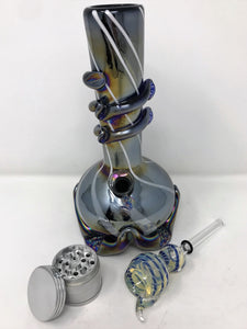Exquisite! 9" Quality Soft Glass Bong, Globe Base, Collectible Glass Bowl + Grinder