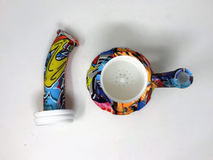 Thick Silicone Detachable 11" Large Jug Graffiti Design Ice Catcher Herb Bowl