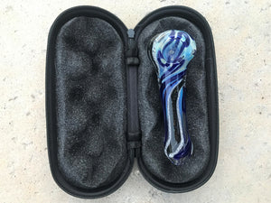 Thick Glass 4" Dicro Fumed Glass Spoon Hand Pipe w/Zipper Padded Case - Blue
