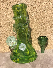 8" Thick & Heavy Soft Glass, Glow-in-the-Dark, Bong w/14mm Thick Glass Bowl - Green Apple Candy