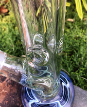 12" Classic Thick Fumed Glass, Straight Bong with Ice Catcher & 2 - 14mm Male Slide Bowls - White Swirls on Blue