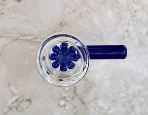 14mm Male Thick Glass Bowl with Star Screen and Blue Stem Handle
