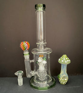 Collectible 11.5" Glass Rig w/Multi Color 'Shrooms inside & Mushroom pipe