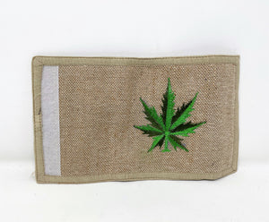 100% Organic Hemp Tri Fold Unisex Wallet 2 Shade Embroidered Green Leaf