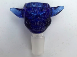 Thick Glass 18mm Male Yoda Head Herb Bowl - Blue