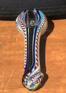 Thick Fumed Glass with Dicro Stripe Best 5" Spoon Hand Pipe Zipper Padded Hard Case